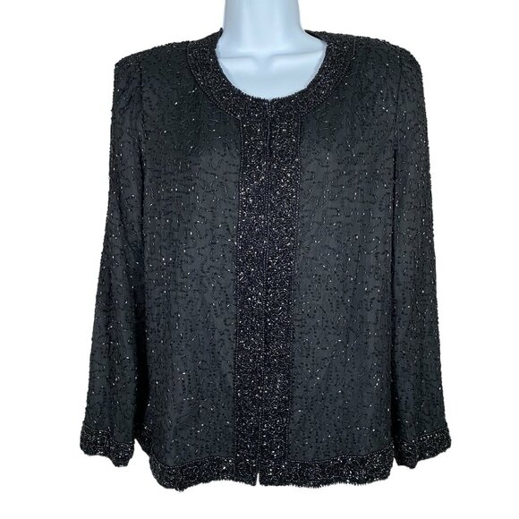 VTG Laurence Kazar 100% Silk Heavily Beaded Evening Jacket Cruise Formal Mature - Picture 1 of 14